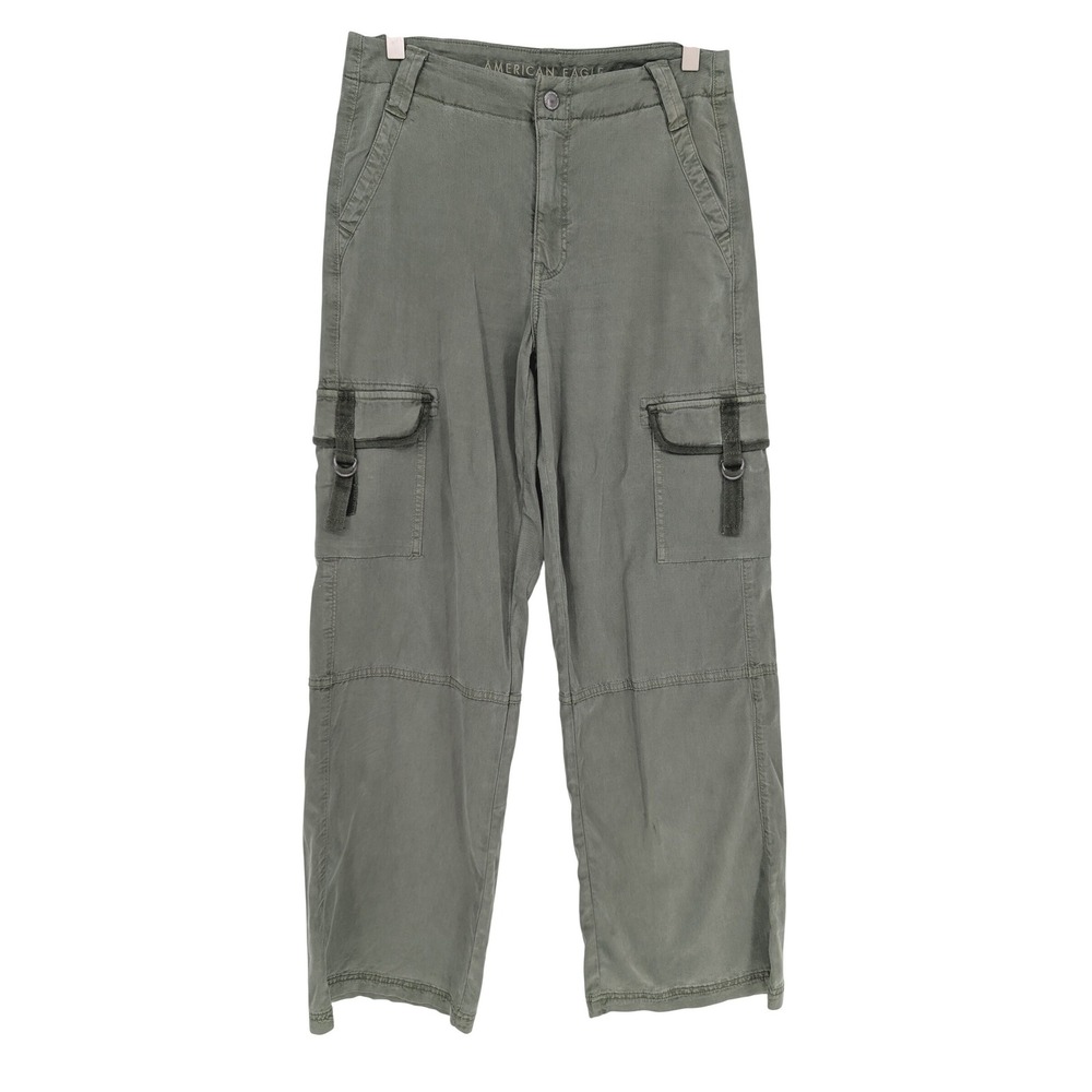 American Eagle Cargo Pants Women 0 Olive Green Stretch Utility 90s Y2K Gorpcore - Picture 2 of 12